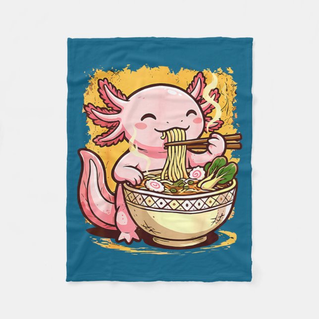 Cute Axolotl Eats Ramen Noodles Axolotls Ramen  Fleecedecke (Vorderseite)