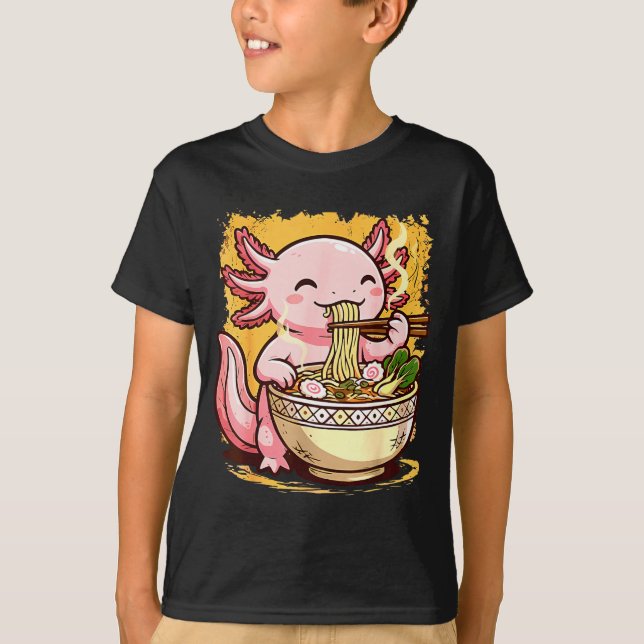 Cute Axolotl Eats Ramen Noodles Axolotls Ramen  T-Shirt (Vorderseite)