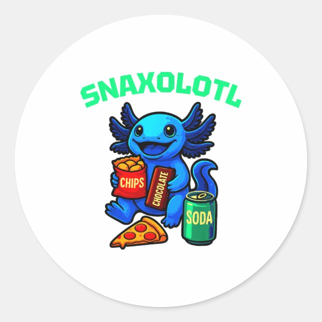 Cute Axolotl Funny Snaxolotl Snacks A Lot Axolotl  Runder Aufkleber (Vorderseite)