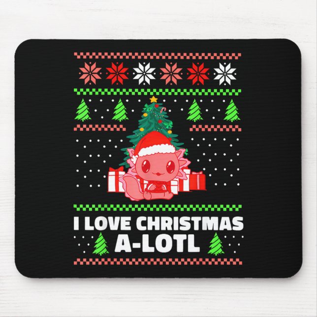 Cute Axolotl I Love Christmas A-lotl Xmas Hat Sant Mousepad (Vorne)