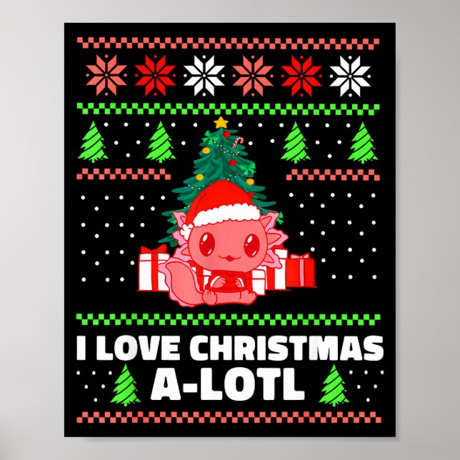 Cute Axolotl I Love Christmas A-lotl Xmas Hat Sant Poster (Vorne)