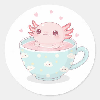 Cute axolotl in a cup runder aufkleber
