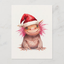 Cute Axolotl in Santa Hat Watercolor Feiertagspostkarte