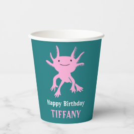 Cute Axolotl Pink Salamander Birthday Party Pappbecher