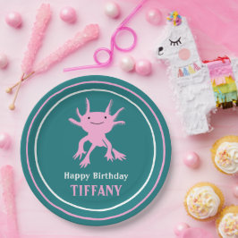 Cute Axolotl Pink Salamander Birthday Party Pappteller