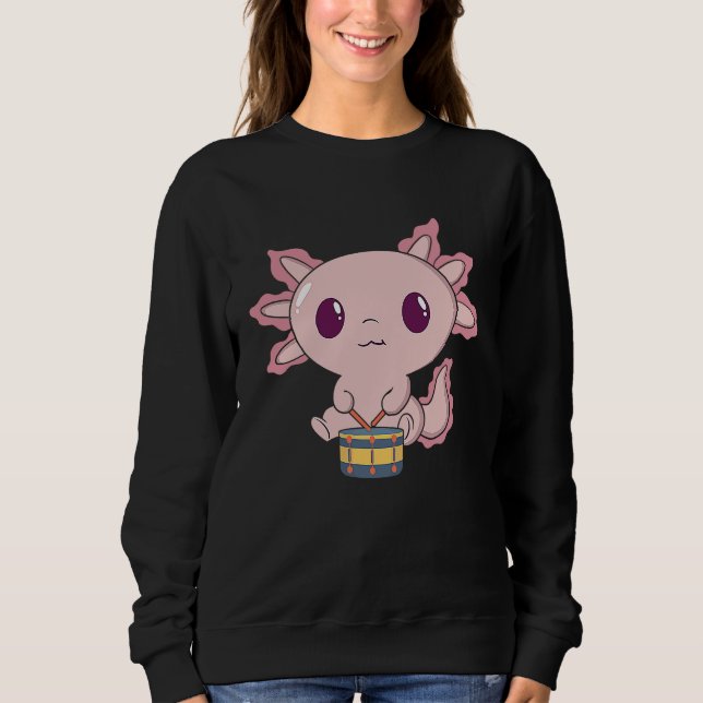 Cute Axolotl Playing Snare Percussion  Snare Drumm Sweatshirt (Vorderseite)