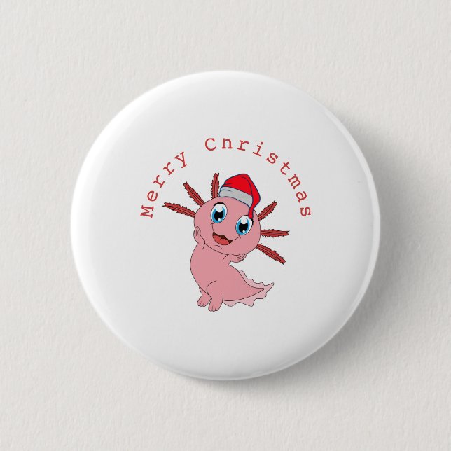 Cute Axolotl Santa Merry Christmas  Button (Vorderseite)