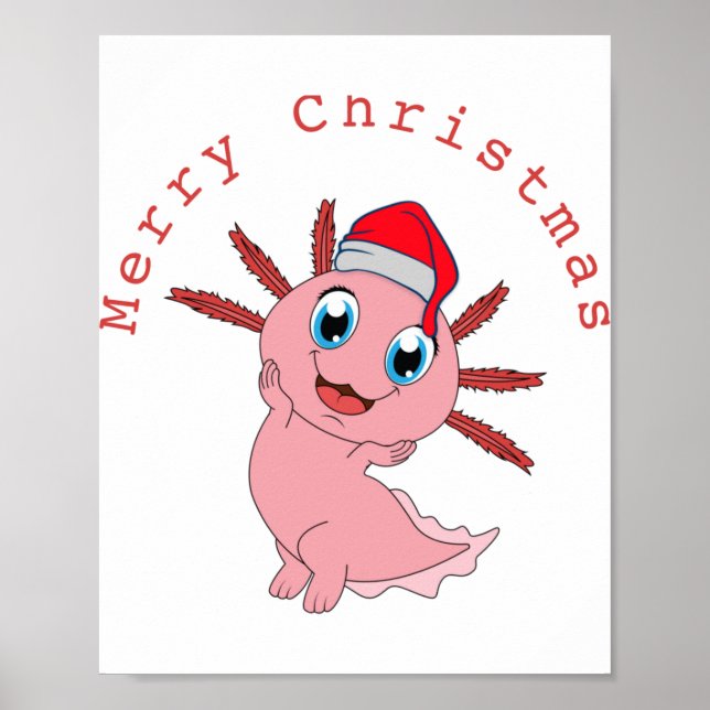 Cute Axolotl Santa Merry Christmas  Poster (Vorne)