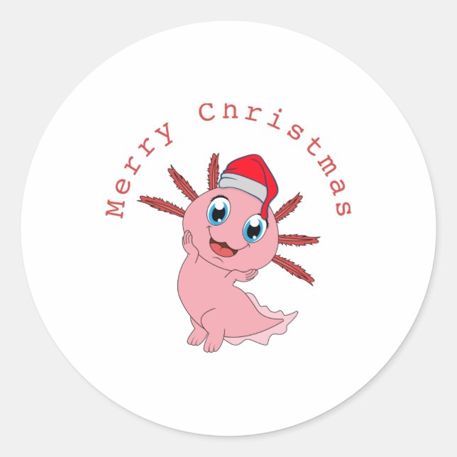Cute Axolotl Santa Merry Christmas  Runder Aufkleber (Vorderseite)