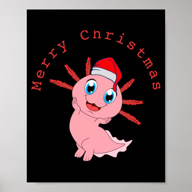Cute Axolotl Santa Merry Christmas T Shirt  Poster (Vorne)