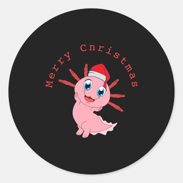 Cute Axolotl Santa Merry Christmas T Shirt  Runder Aufkleber (Vorderseite)