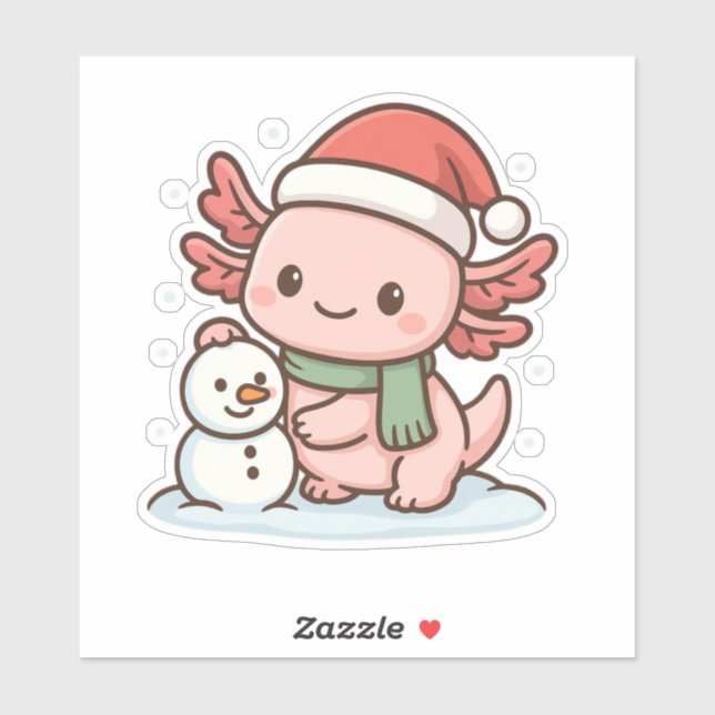 Cute Axolotl Snowman Christmas Sticker (Blatt)