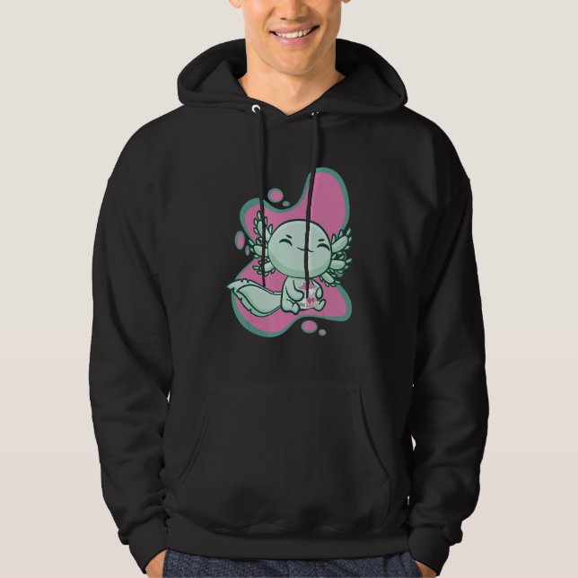 Cute Axolotl With Strawberry Milk And Bubble Tea B Hoodie (Vorderseite)