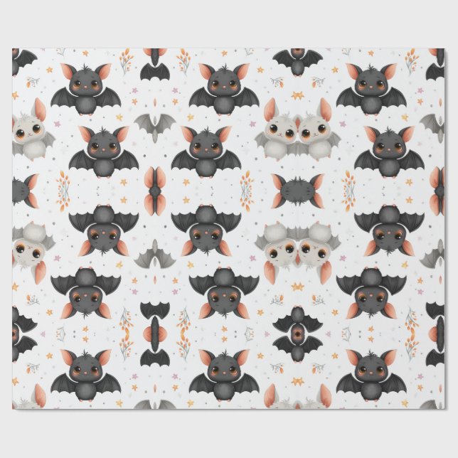Cute Baby Bats Halloween Wrapping Paper Geschenkpapier (Flach)