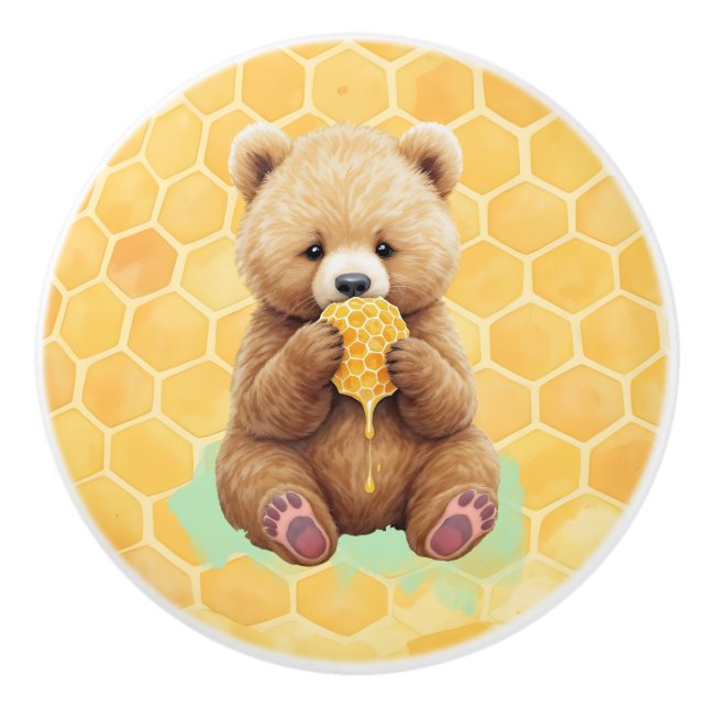 Cute Baby Bear Cup eating Honey Keramikknauf (Vorderseite)