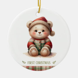 Cute Baby Bear First Christmas Keepsake Photo Keramik Ornament