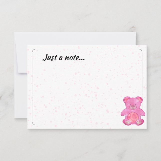 Cute Baby Bear In Pink Custom Just a Note Mitteilungskarte (Vorderseite)