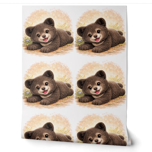 Cute Baby Bear Pattern Wallpaper Nursery Kids Tapete (Abrollen)