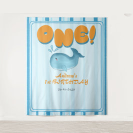 Cute Baby Blue Whale 1st Birthday Backdrop Wandteppich
