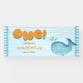 Cute Baby Blue Whale 1st Birthday Banner