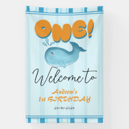 Cute Baby Blue Whale 1st Birthday Welcome Banner