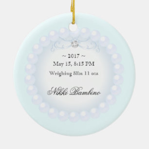 Cute Baby Boy Birth Announcement Pearls Keramik Ornament