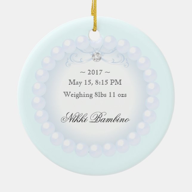 Cute Baby Boy Birth Announcement Pearls Keramik Ornament (Hinten)