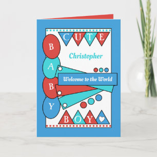 Cute baby boy welcome to the world green blue karte