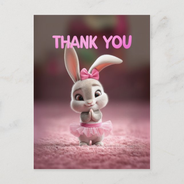 Cute Baby Bunny Girl in Pink Tutu Thank You Postkarte (Vorderseite)