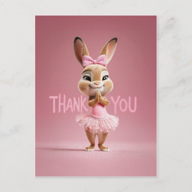 Cute Baby Bunny Girl in Pink Tutu Thank You Postkarte (Vorderseite)