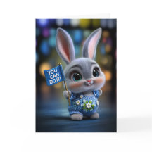 Cute Baby Bunny in Blue Overalls "You Can Do It"