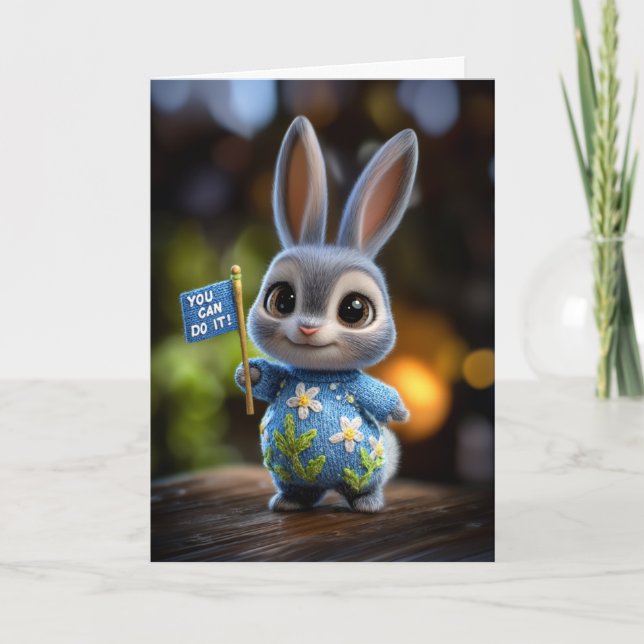 Cute Baby Bunny in Floral Sweater Encouragement Karte (Vorderseite)
