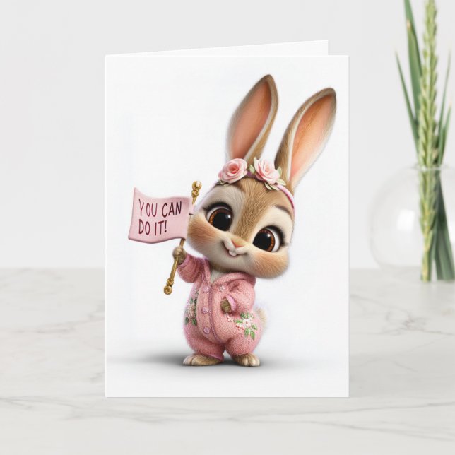 Cute Baby Bunny With Rose Crown Encouragement Karte (Vorderseite)
