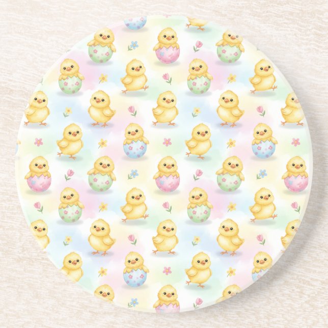 Cute Baby Chick Watercolor Easter Getränkeuntersetzer (Vorne)