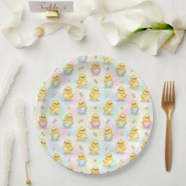 Cute Baby Chick Watercolor Easter Pappteller