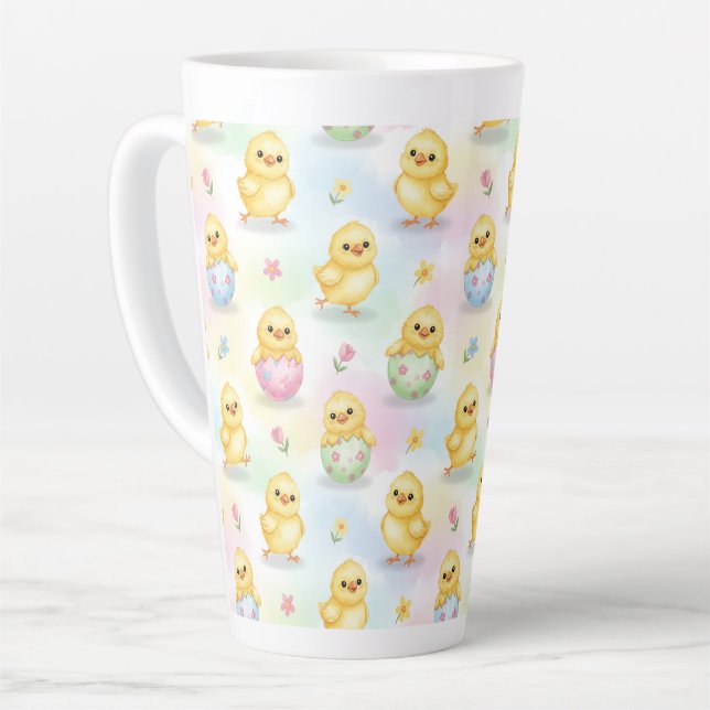 Cute Baby Chick Watercolor Easter Pink Pattern Milchtasse (Linke Ecke)