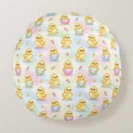 Cute Baby Chick Watercolor Easter Rundes Kissen