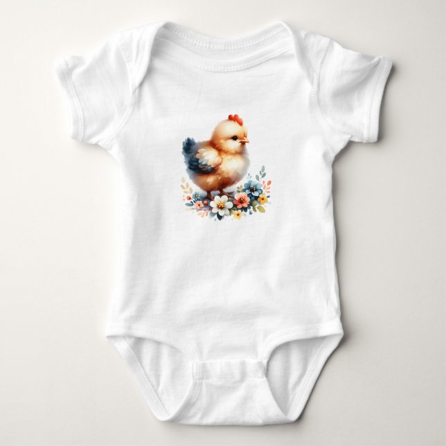 Cute Baby Chick with Flowers Strampler (Vorderseite)