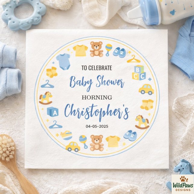 Cute Baby Clothes & Toys Boy Baby Shower Serviette (Cute Baby Clothes & Toys Boy Baby Shower Napkins
)