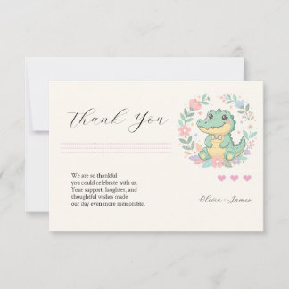 Cute Baby Crocodile Floral Frame Dankeskarte