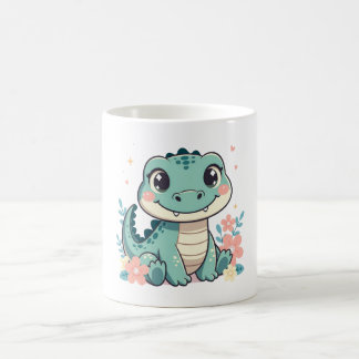 Cute Baby Crocodille with Floral Garden Kaffeetasse