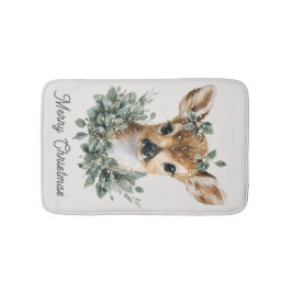 Cute Baby Deer Merry Christmas – Watercolor Fawn Badematte