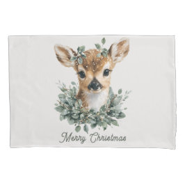 Cute Baby Deer Merry Christmas – Watercolor Fawn Kissenbezug