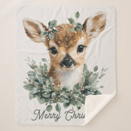 Cute Baby Deer Merry Christmas – Watercolor Fawn Sherpadecke