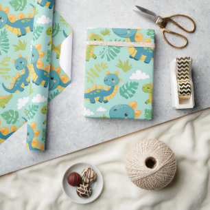 Cute Baby Dinos im boho-Stil nahtlos Geschenkpapier