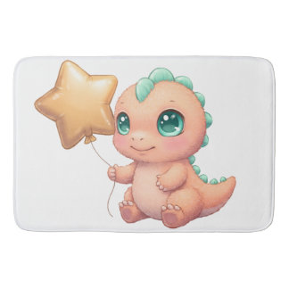 Cute Baby Dinosaur Holding Star Balloon Badematte
