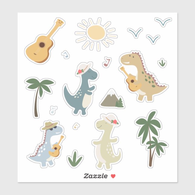 Cute Baby Dinosaur Set Kids Cartoon Colorful Fun Aufkleber (Blatt)