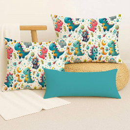 Cute Baby Dinosaur Teal Colorful Dino Throw Pillow Kissen