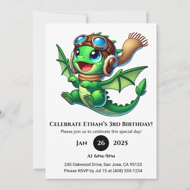 Cute Baby Dragon Birthday Einladung (Vorderseite)