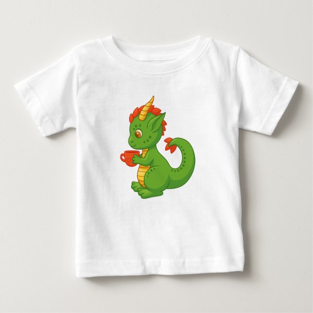 Cute Baby Dragon Holding Cup Baby T-shirt (Vorderseite)
